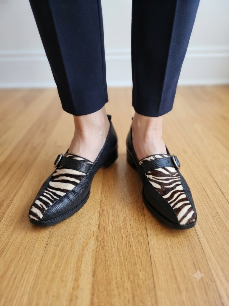 Donald Pliner Zebra Print Haircalf Buckle Loafers Women's Size 8.5m